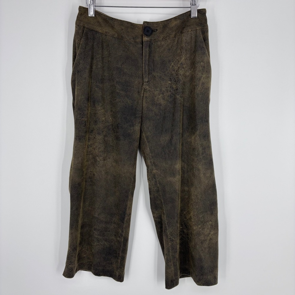 SNIDER‎ Franz Faux Leather Gaucho Pants Womens 4 Brown Distressed Cropped Moto